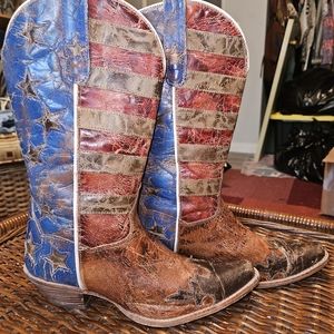 Dan Post, sz 8.5, Stars & Stripes, distressed, western leather boots.